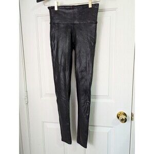 SPANX Faux Leather Leggings Women's Small Black Shiny Metallic High Rise
